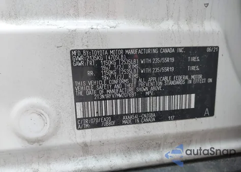 2021 Toyota Rav4 Limited from USA, damaged, VIN 2T3N1RFV7MW207691